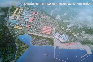 Phối cảnh thiết kế mặt bằng xây dự khu liên hợp dự án thép Hoa Sen Cà Ná - Ninh Thuận. Ảnh: T.P