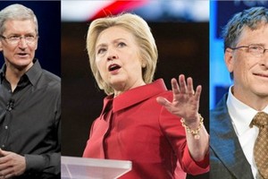 Tim Cook (trái) và Bill Gates (phải) có thể làm Phó Tổng thống nếu bà Hillary Clinton (giữa) lên lãnh đạo nước Mỹ.