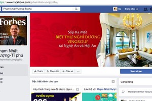 Ảnh chụp màn hình một facbook giả mạo ông Phạm Nhật Vượng