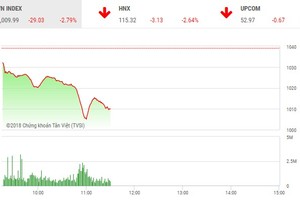 Phiên sáng 12/6: Lực bán ồ ạt, VN-Index lao dốc