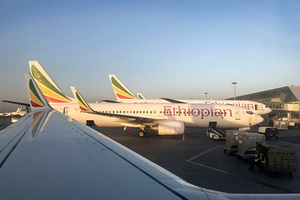 Máy bay Boeing 737 của Ethiopian Airlines tại Sân bay Quốc tế Bole. Ảnh: AP.