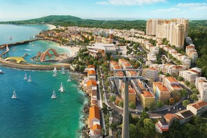 Tổ hợp “Thị trấn Địa Trung Hải” ở bờ Tây Nam Phú Quốc hút giới đầu tư bất chấp dịch bệnh. (Ảnh phối cảnh, mang tính minh họa).