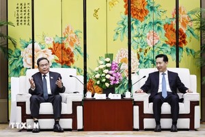 Chủ tịch Quốc hội Trần Thanh Mẫn tiếp Bí thư Tỉnh ủy, Chủ nhiệm Ủy ban Thường vụ Nhân đại tỉnh Thiểm Tây (Trung Quốc) Triệu Nhất Đức. (Ảnh: Doãn Tấn/TTXVN).
