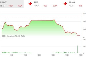 Phiên chiều 8/10: Lao dốc, VN-Index xuống mức đáy của ngày