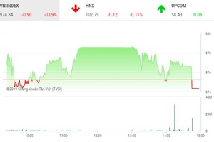 Phiên chiều 9/8: Lực bán gia tăng, VN-Index xuống sát mức đáy của ngày