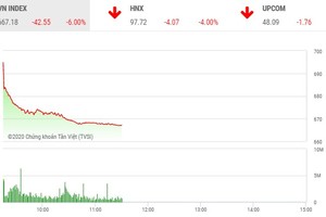 Phiên sáng 23/3: Hàng trăm mã giảm sàn, VN-Index mất hơn 42 điểm