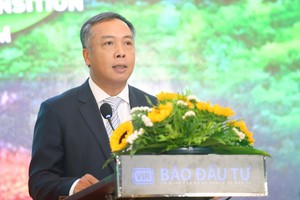 Ông Lê Trọng Minh, Tổng Biên tập Báo Đầu tư phát biểu khai mạc Hội thảo "Tiên phong chuyển đổi kép vì một Việt Nam xanh hơn". Ảnh Dũng Minh.