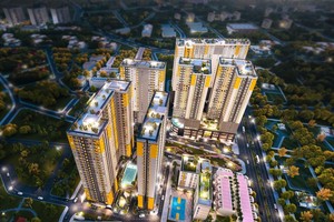 Bcons City – Tháp Green Emerald nằm ngay không gian tiện ích trung tâm của khu đô thị.