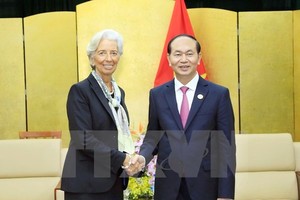 Chủ tịch nước Trần Đại Quang tiếp Tổng Giám đốc Quỹ Tiền tệ Quốc tế (IMF), bà Christine Lagarde. 