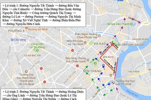 Lộ trình thay thế đi từ quận 4 sang Bình Thạnh. 