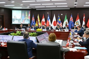 Các bộ trưởng từ 11 thành viên đã ký kết Hiệp định TPP nhóm họp tại Đà Nẵng, Việt Nam, ngày 9/11. Ảnh: Kyodo.