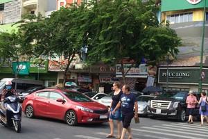 Hiện nay, mức phí đậu xe ô tô trên một số tuyến đường ở trung tâm thành phố là 5.000 đồng/lượt. Trong ảnh, xe ô tô đậu trên đường Phan Bội Châu (bên hông chợ Bến Thành)