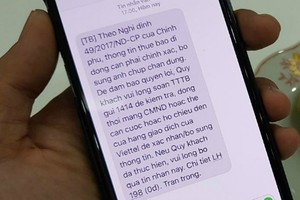 Nhà mạng nhắn tin thông báo tới khách hàng việc phải cập nhật hình ảnh chân dung. Ảnh: TT