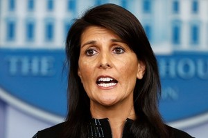 Đại sứ Mỹ tại Liên Hợp Quốc Nikki Haley phát biểu tại Nhà Trắng tháng 9/2017. Ảnh: AP.