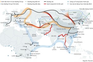 Sáng kiến Vành đai và Con đường của Trung Quốc. Đồ họa: Việt Chung. (Nhấn vào hình để xem cỡ lớn)
