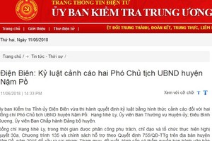 Kỷ luật cảnh cáo Phó chủ tịch UBND huyện Nậm Pồ và Đảng ủy Đài Phát thanh - Truyền hình tỉnh Nam Định