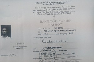 Văn bằng đại học được cho là không hợp lệ của ông Lê Kim Khoa -hiện là Trưởng ban Tổ chức Huyện ủy Chư Sê.