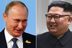 Tổng thống Vladimir Putin và nhà lãnh đạo Kim Jong-un (Ảnh: Sky).