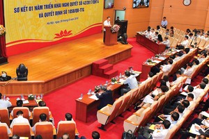 Quang cảnh Hội nghị “Sơ kết 1 năm triển khai Nghị quyết số 42/2017/QH 14 và Quyết định số 1058/QĐ-TTg”.