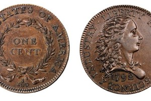 Mặt trước và sau của đồng xu Birch Cent 1792.