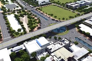 Phối cảnh nút giao thông ba tầng ở đầu cầu Trần Thị Lý.