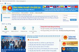Giao diện Cổng thông tin một cửa quốc gia.