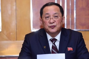 Ngoại trưởng Triều Tiên Ri Yong-ho tại buổi họp báo. Ảnh: Giang Huy.