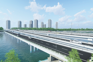 Phối cảnh cây cầu bắc qua hồ Linh Đàm.