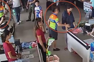 Hình ảnh Thượng uý Nguyễn Xô Việt có hành vi hành hung 2 nhân viên bán hàng tại trạm nghỉ (Ảnh: Cắt từ clip).