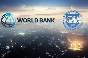 Logo của Quỹ Tiền tệ Quốc tế (IMF) và Ngân hàng Thế giới (WB). (Nguồn: businessamlive).