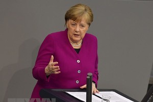 Thủ tướng Đức Angela Merkel phát biểu tại Berlin, Đức. (Nguồn: AFP/TTXVN).