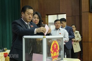 Các đại biểu bỏ phiếu bầu bổ sung Phó Chủ tịch HĐND tỉnh. (Ảnh: Xuân Tư/TTXVN).