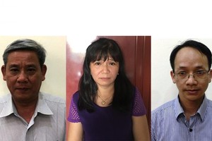 Các bị can (từ trái qua phải) Lê Văn Thanh, Nguyễn Thị Thanh An, Nguyễn Thanh Chương. Ảnh: Bộ Công an.