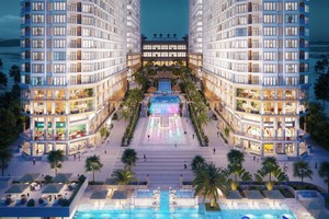 Toàn cảnh khu shophouse khối đế của dự án Apec Mandala Wyndham Mũi Né.