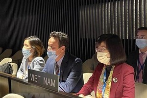Đoàn Việt Nam tham dự phiên họp toàn thể Đại hội đồng UNESCO lần thứ 41 tại Paris. (Ảnh: Thu Hà/TTXVN).