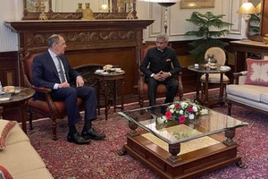 Ngoại trưởng Nga Sergey Lavrov và Ngoại trưởng Ấn Độ Subrahmanyam Jaishankar trong cuộc trao đổi ở New Delhi ngày 1/4. (Ảnh: Telegram).