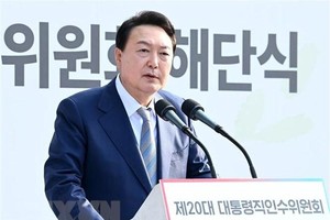Tổng thống đắc cử của Hàn Quốc Yoon Suk-yeol phát biểu tại một sự kiện ở Seoul, ngày 6/5/2022. (Ảnh: YONHAP/TTXVN)
