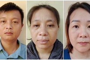 Trần Văn Dũng, Nguyễn Thị Mai và Nguyễn Thị Huế tại cơ quan công an. (Ảnh: Công an cung cấp).