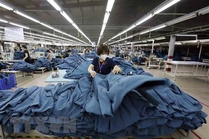 May hàng xuất khẩu sang thị trường Tây Ban Nha tại Công ty may Hồ Gươm (Hưng Yên). (Ảnh: Trần Việt/TTXVN)