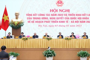 Hội nghị trực tuyến Chính phủ với địa phương tổng kết công tác năm 2022 và triển khai Kết luận của Trung ương, Nghị quyết của Quốc hội Khoá XV về Kế hoạch phát triển kinh tế-xã hội năm 2023. (Ảnh: Nhật Bắc)