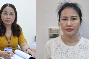 Bị can Vũ Liên Oanh (trái) và Hoàng Thị Thúy Nga.