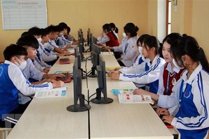 Giờ học trên máy tính của học sinh Trường Trung học Phổ thông Mỹ Lộc (huyện Mỹ Lộc, tỉnh Nam Định). (Ảnh: Nguyễn Lành/TTXVN)