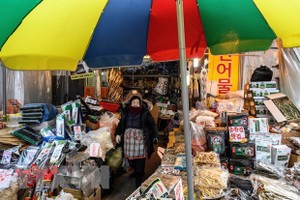 Một quầy hàng tại chợ Namseong ở Seoul, Hàn Quốc. (Ảnh: AFP/TTXVN).