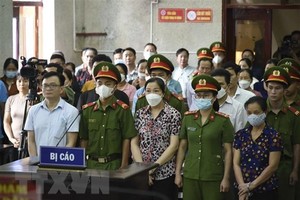 Các bị cáo nghe tòa tuyên án. (Ảnh: Xuân Tư/TTXVN)