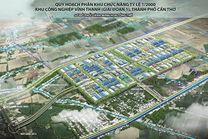 Sơ đồ phối cảnh minh họa tổng thể Khu công nghiệp Vĩnh Thạnh (giai đoạn 1).