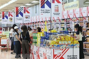 Các gian hàng trong một cửa hàng của Lotte Mart ở Seoul, Hàn Quốc. (Ảnh: Yomhap/TTXVN).