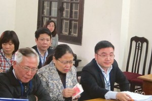 Bà Phạm Đặng Diệp Linh (giữa) bật khóc trước tòa vì uất ức