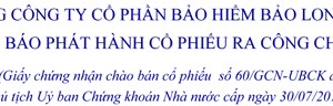 Bảo hiểm Bảo Long thông báo phát hành cổ phiếu ra công chúng