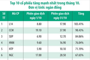 Những cổ phiếu tăng  ngoạn mục trong tháng 10