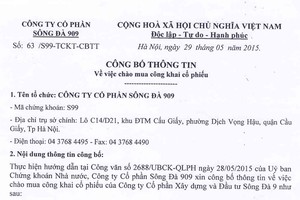 S99 thông báo chào mua công khai cổ phiếu SCI
